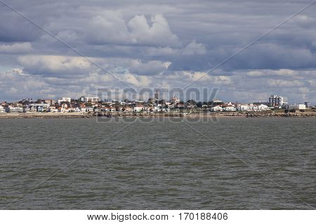 View of the coastline with seaside resort of Royan with grey tourmented sky France