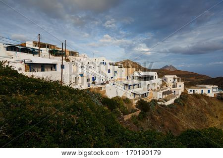 View of Chora village on Anafi island, Greece.