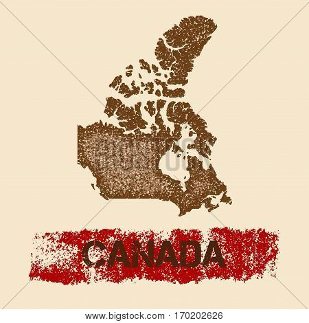 Canada Distressed Map. Grunge Patriotic Poster With Textured Country Ink Stamp And Roller Paint Mark