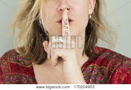 Woman Quiet Shut Up Secret Shh Portrait Concept