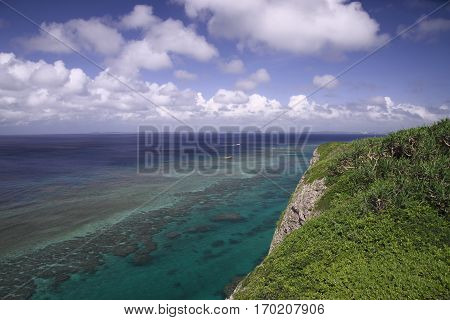 A view from the observation stand of Funagisaginavanata at Irabujima Okinawa Prefecture.