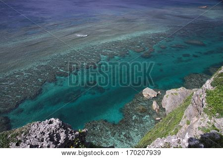 A view from the observation stand of Funagisaginavanata at Irabujima Okinawa Prefecture.