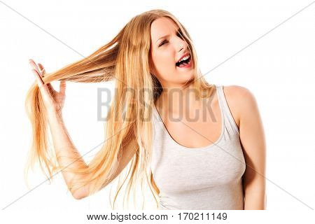 Young beautiful woman with messy hair