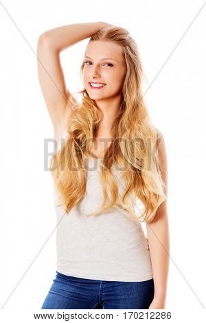 Beautiful young woman with gorgeous hairstyle.