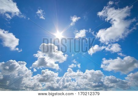 Deep blue sky and summer sun. Nature airscape.