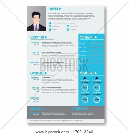 Vector creative minimalist cv resume template with photo frame and infographic charts. Casual, solid and clean template .