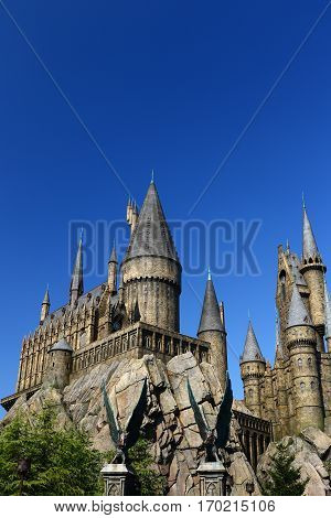Osaka, Japan - Nov 5, 2016: The Wizarding World of Harry Potter in Universal Studios Japan. Universal Studios Japan is a theme park in Osaka, Japan.Hogwarts Castle