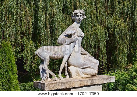 Women old statue in central park in Edinet city, north of republic of Moldova