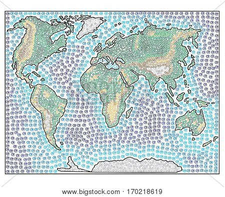 World map hand drawn skeched vector illustration. Doodle graphic pattern.