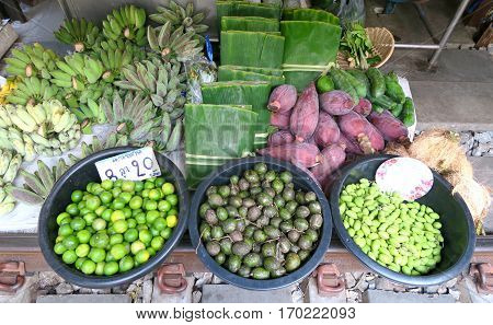 Banana and lemons at the market in Thailand