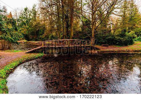 wodd bridge in the park up the lake