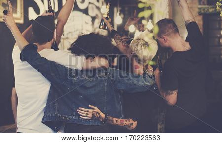 Diverse People Hang Out Pub Friendship