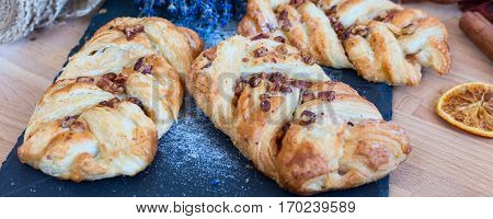 marple and pecan plait pastry sweet food breakfast tea time banner background
