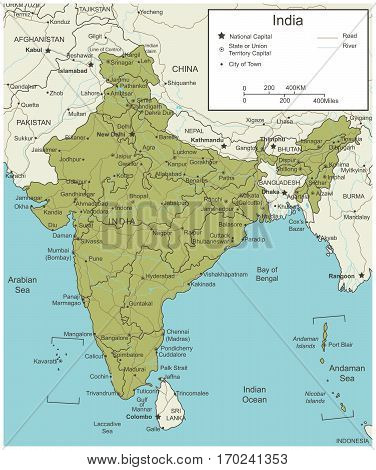 India map with selectable territories. Vector illustration