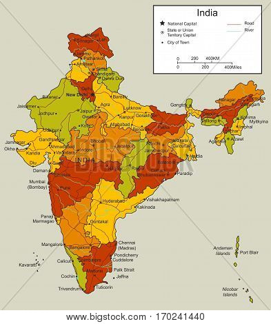 India map with selectable territories. Vector illustration