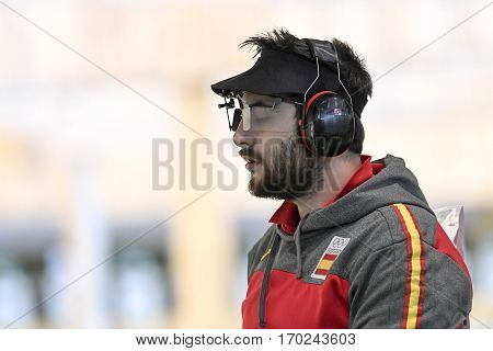Rio Brazil - august 10 2016: CARRERA Pablo (ESP) during shooting 50m Pistol Men Shooting at Olympic Games 2016 in Olympic Shooting Centre Deodoro