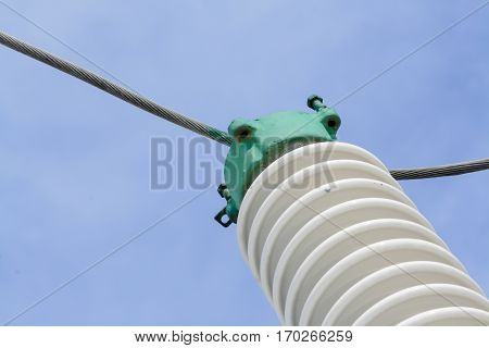 high-voltage electric wires at the substation fixed to the building units