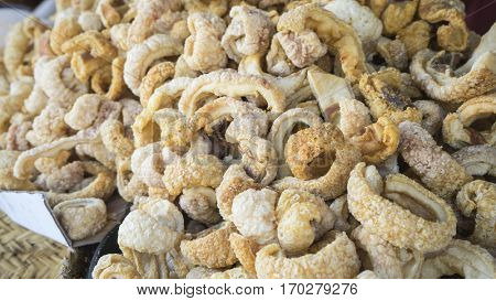 Torreznos, fried pork skin, typical Spanish food