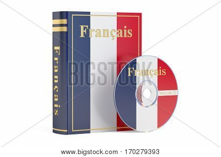 French book with flag of France and CD disk 3D rendering isolated on white background