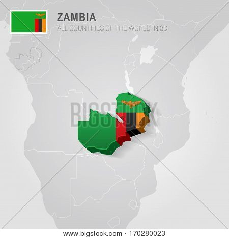 Zambia painted with flag drawn on a gray map.