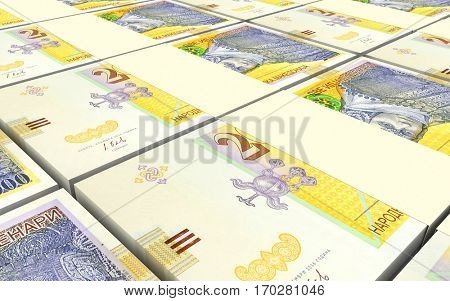 Macedonian denar bills stacks background. 3D illustration.