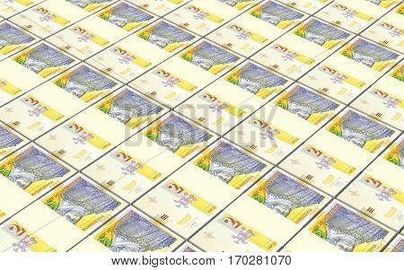Macedonian denar bills stacks background. 3D illustration.