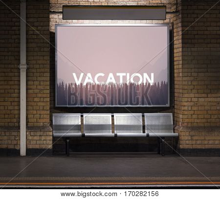 Vacation word on nature background with trees