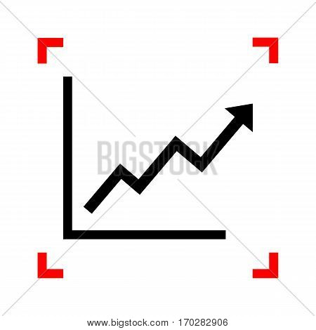Growing bars graphic sign. Black icon in focus corners on white background. Isolated.