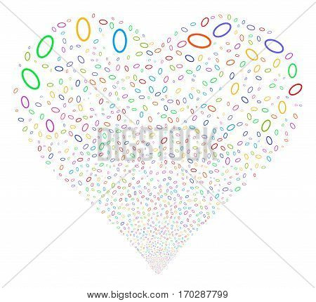 Ellipse Bubble fireworks with heart shape. Vector illustration style is flat bright multicolored iconic symbols on a white background. Object love heart done from scattered design elements.