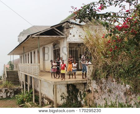 Sao Tome, Sao Tome and Principe - July 20, 2015: Unidentified Sao Tomean kids in a village at Sao Tome