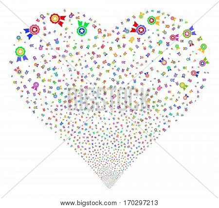 Quality fireworks with heart shape. Vector illustration style is flat bright multicolored iconic symbols on a white background. Object salute constructed from confetti pictograms.