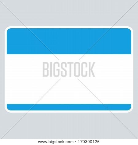 Use it in all your designs. Blue blank name tag sticker without text HELLO my name is rounded rectangular badge. Quick and easy recolorable graphic element in technique vector illustration
