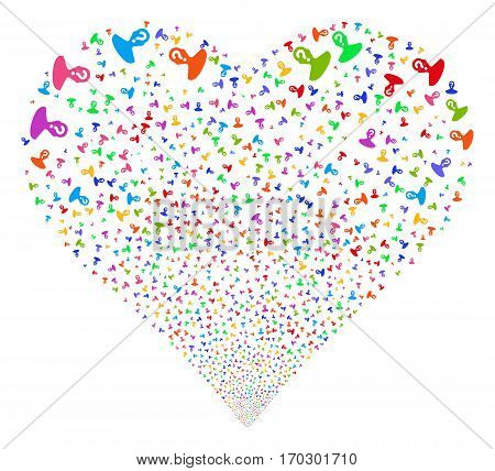Unknown Person fireworks with heart shape. Vector illustration style is flat bright multicolored iconic symbols on a white background. Object salute combined from scattered design elements.