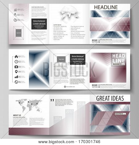 Set of business templates for tri fold square design brochures. Leaflet cover, abstract flat layout, easy editable vector. Simple monochrome geometric pattern. Abstract polygonal style, stylish modern background.