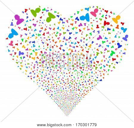User fireworks with heart shape. Vector illustration style is flat bright multicolored iconic symbols on a white background. Object valentine heart created from random icons.
