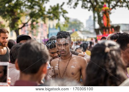Georgetown Penang Malaysia - February 9 2017 : Hindu devotee taking part in the Thaipusam festival on February 9 2017 in Malaysia. Hindu festival to worship God Muruga.