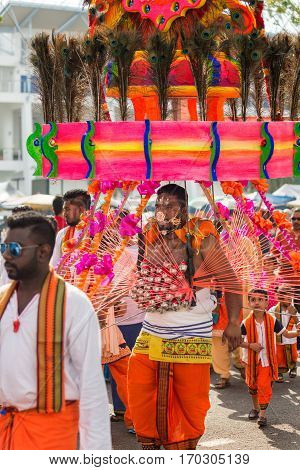 Georgetown Penang Malaysia - February 9 2017 : Hindu devotee taking part in the Thaipusam festival on February 9 2017 in Malaysia. Hindu festival to worship God Muruga.