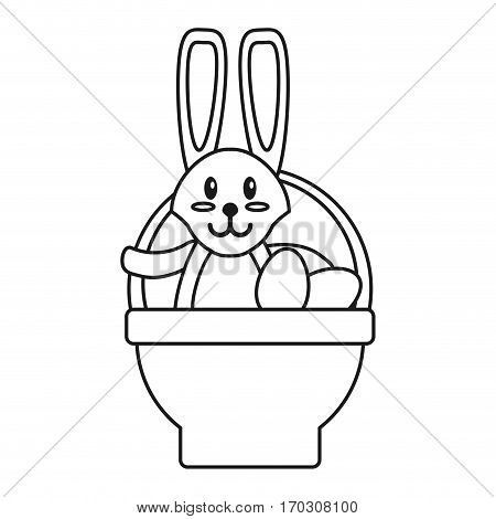 easter rabbit inside egg basket thin line vector illustration eps 10
