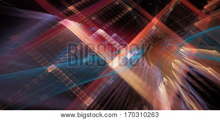 Abstract background element. Three-dimensional composition of curves and grids. Information technology concept. Wide format.