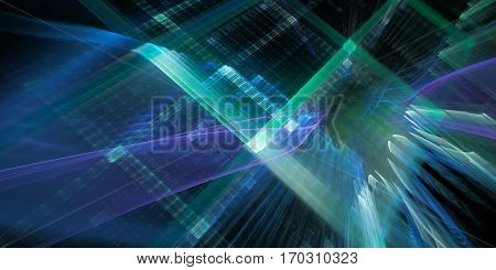 Abstract background element. Three-dimensional composition of curves and grids. Information technology concept. Wide format.
