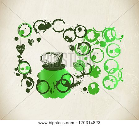 Cup Of Fresh Green Tea With  Tea Stain