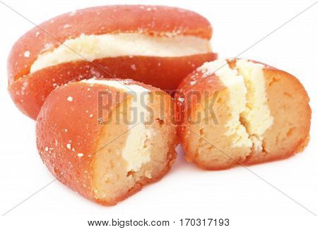 Popular Bangladeshi Sweetmeats Cream Jam over white background