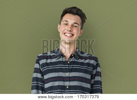 Portrait of Young Adult Caucasian Man Smiling Isolated