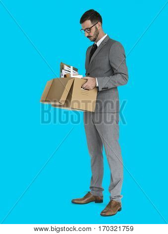 Caucasian Business Man Pack Up Retrenched
