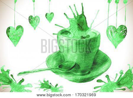 Cup Of Fresh Green Tea With Tea Stain