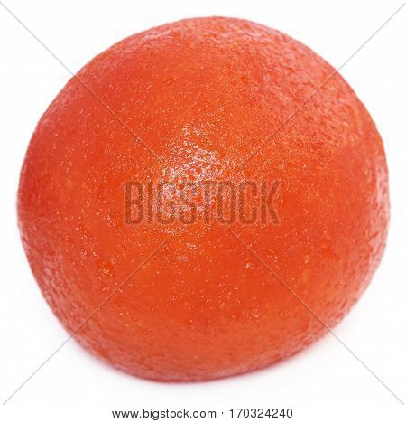 Popular Bangladeshi Sweetmeats Pantua or Lalmohan over white background