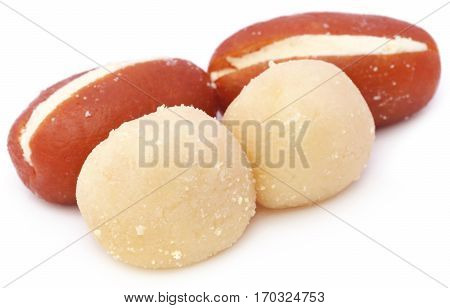 Close up of Popular Bangladeshi Sweetmeats over white background