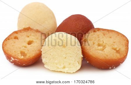 Close up of Popular Bangladeshi Sweetmeats over white background