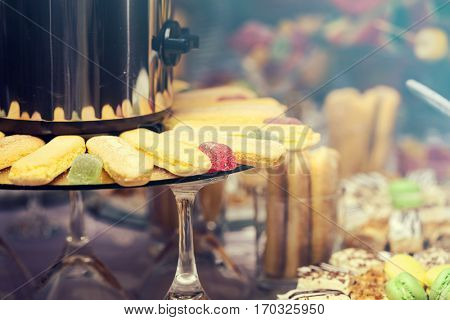  Candy buffet on a wedding  with a wide variety of candies and sweets