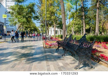 MEXICO CITY,MEXICO - DECEMBER 28,2016 : The famous Alameda Central Park in the historic center of Mexico City